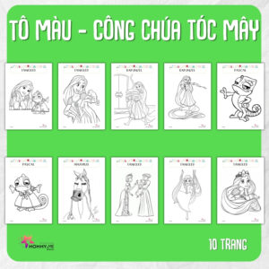 Tải về (FILE MỀM) Phiếu bài tập (Worksheet) Tô màu - Công chúa tóc mây (Tangled) | Sáng tạo nghệ thuật cho bé độ tuổi 2-6 | Download PDF | tô màu