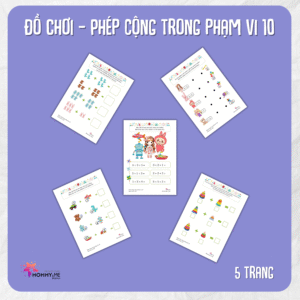 Tải về (FILE MỀM) Phiếu bài tập (Worksheet) Động vật – Phép cộng trong phạm vi 10 | Toán Học cho bé độ tuổi 4-7 | Download PDF | tô màu