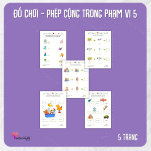 Tải về (FILE MỀM) Phiếu bài tập (Worksheet) Đồ Chơi – Phép cộng trong phạm vi 5 | Toán Học cho bé độ tuổi 4-7 | Download PDF | tô màu