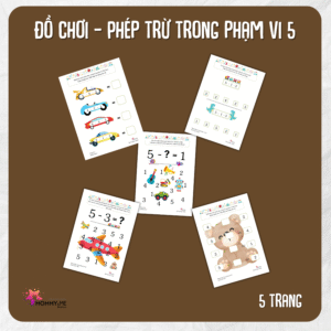 Tải về (FILE MỀM) Phiếu bài tập (Worksheet) Đồ Chơi – Phép trừ trong phạm vi 5 | Toán Học cho bé độ tuổi 4-7 | Download PDF | tô màu