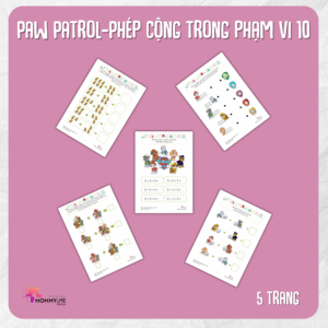 Tải về (FILE MỀM) Phiếu bài tập (Worksheet) Paw Patrol – Phép cộng trong phạm vi 10 | Toán Học cho bé độ tuổi 4-7 | Download PDF | tô màu